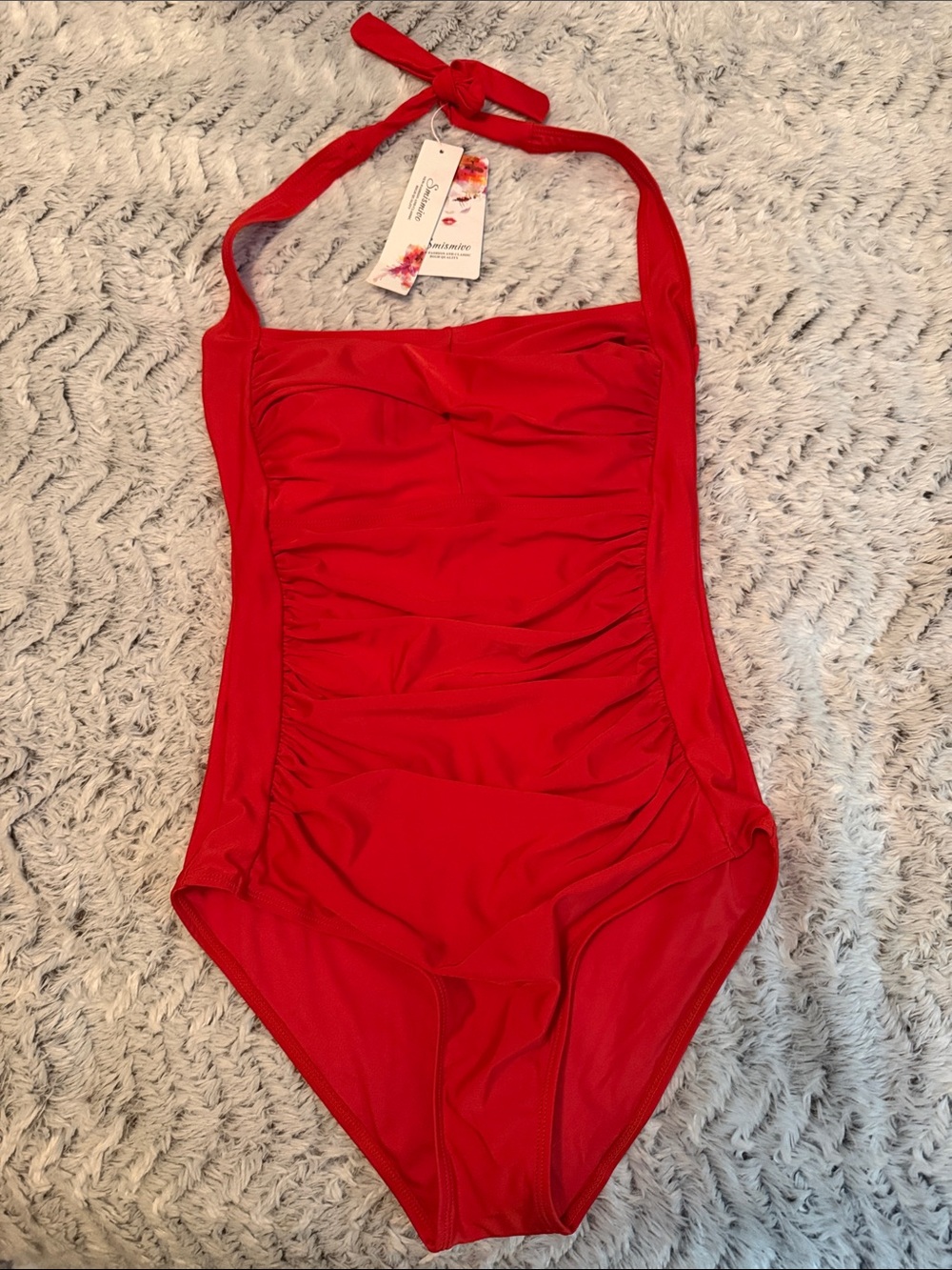 NWT New Red Ruched One piece Bathing Swim Suit Retro Vintage Style Size Medium